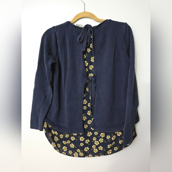 Ann Taylor LOFT Sweater Sz S Navy Tie Split Back Long Sleeve Mixed Media Top - Picture 10 of 12